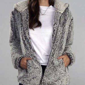 Light Grey Sherpa Zip Up Coat